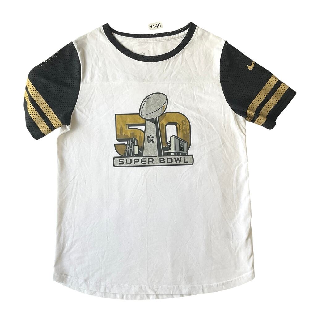 Nike Women Shirt M White Super Bowl Sports Logo Striped Short Sleeve NFL